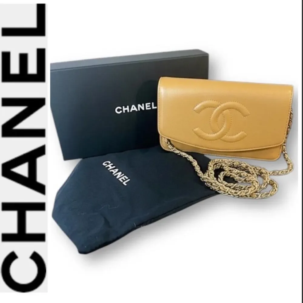 CHANEL AUTH Tan Leather Cavier Shoulder or Crossbody Bag with Gold Chain